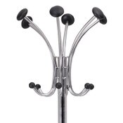 Alba™ Chromy Coat Stand, 12 Knobs, 16w x 16d x 70.5h, Chrome/Black Item: ABAPMCLAS
