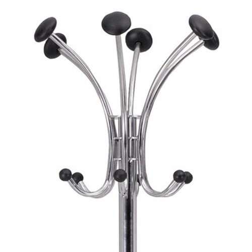 Alba™ Chromy Coat Stand, 12 Knobs, 16w x 16d x 70.5h, Chrome/Black Item: ABAPMCLAS