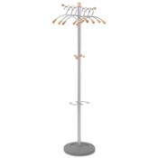 Alba™ Wavy Coat Tree, Six Hangers/Two Knobs/Four Hooks, 18.88w x 14d x 68.5h, Silver/Wood Item: ABAPMWAVE