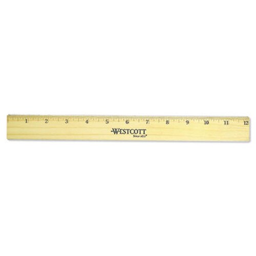 Westcott® Flat Wood Ruler with Two Double Brass Edges, Standard/Metric, 12", Clear Lacquer Finish Item: ACM05221