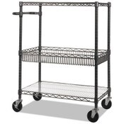 Alera® Three-Tier Wire Cart with Basket, Metal, 2 Shelves, 1 Bin, 500 lb Capacity, 34" x 18" x 40", Black Anthracite Item: ALESW543018BA