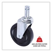 Alera® Optional Casters for Wire Shelving, Hooded Design with Integrated Bumpers, Grip Ring Stem, 5" Wheel, Black, 4/Set (2 Locking) Item: ALESW590004