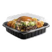 Anchor Packaging Crisp Foods Technologies Containers, 33 oz, 8.46 x 8.46 x 3.16, Clear/Black, Plastic, 180/Carton Item: ANZ4118501