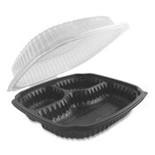 Anchor Packaging Culinary Lites Microwavable 3-Compartment Container, 20 oz/5 oz/ 5 oz, 9 x 9 x 3.13, Clear/Black, Plastic, 100/Carton Item: ANZ4699931