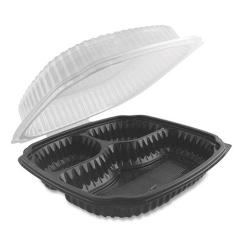Anchor Packaging Culinary Lites Microwavable 3-Compartment Container, 20 oz/5 oz/ 5 oz, 9 x 9 x 3.13, Clear/Black, Plastic, 100/Carton Item: ANZ4699931