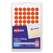 Avery® Handwrite Only Self-Adhesive Removable Round Color-Coding Labels, 0.5" dia, Neon Red, 60/Sheet, 14 Sheets/Pack, (5051) Item: AVE05051