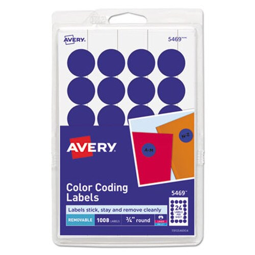 Avery® Printable Self-Adhesive Removable Color-Coding Labels, 0.75" dia, Dark Blue, 24/Sheet, 42 Sheets/Pack, (5469) Item: AVE05469