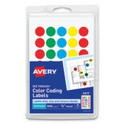 Avery® Handwrite-Only Self-Adhesive "See Through" Removable Round Color Dots, 0.75" dia, Assorted, 35/Sheet, 29 Sheets/Pack, (5473) Item: AVE05473