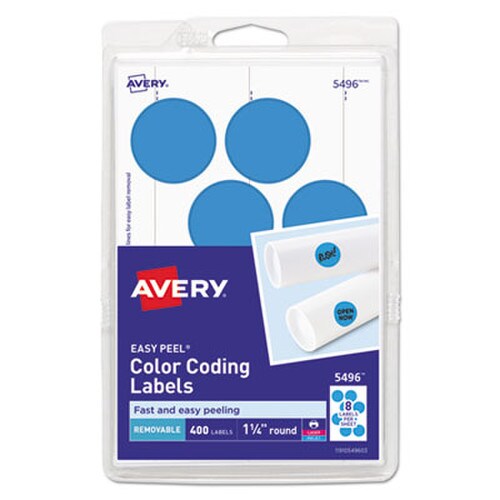 Avery® Printable Self-Adhesive Removable Color-Coding Labels, 1.25" dia, Light Blue, 8/Sheet, 50 Sheets/Pack, (5496) Item: AVE05496