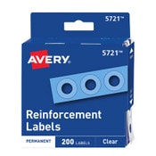Avery® Dispenser Pack Hole Reinforcements, 0.25" Dia, Clear, 200/Pack, (5721) Item: AVE05721