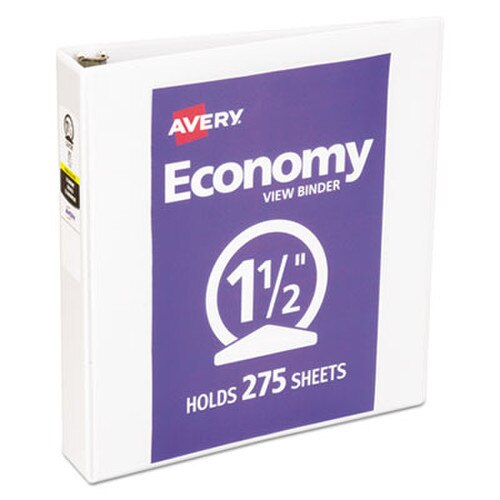 Avery® Economy View Binder with Round Rings , 3 Rings, 1.5" Capacity, 11 x 8.5, White, (5726) Item: AVE05726