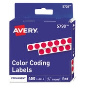 Avery® Handwrite-Only Permanent Self-Adhesive Round Color-Coding Labels in Dispensers, 0.25" dia, Red, 450/Roll, (5790) Item: AVE05790