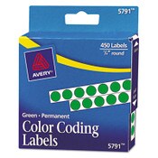 Avery® Handwrite-Only Permanent Self-Adhesive Round Color-Coding Labels in Dispensers, 0.25" dia, Green, 450/Roll, (5791) Item: AVE05791
