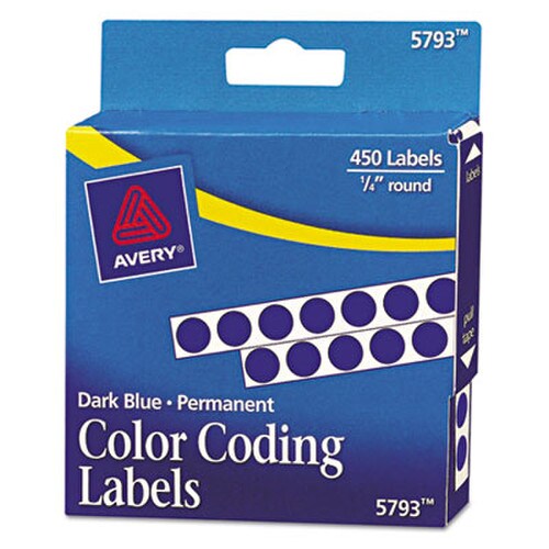 Avery® Handwrite-Only Permanent Self-Adhesive Round Color-Coding Labels in Dispensers, 0.25" dia, Dark Blue, 450/Roll, (5793) Item: AVE05793