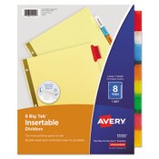 Avery® Insertable Big Tab Dividers, 8-Tab, Double-Sided Gold Edge Reinforcing, 11 x 8.5, Buff, Assorted Tabs, 1 Set Item: AVE11111