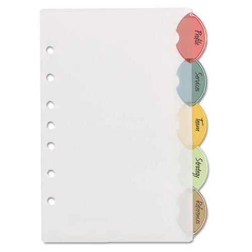 Avery® Insertable Style Edge Tab Plastic Dividers, 7-Hole Punched, 5-Tab, 8.5 x 5.5, Translucent, 1 Set Item: AVE11118