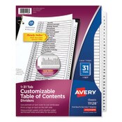 Avery® Customizable TOC Ready Index Black and White Dividers, 31-Tab, 1 to 31, 11 x 8.5, 1 Set Item: AVE11128