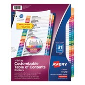 Avery® Customizable TOC Ready Index Multicolor Tab Dividers, 31-Tab, 1 to 31, 11 x 8.5, White, Traditional Color Tabs, 1 Set Item: AVE11129