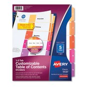 Avery® Customizable TOC Ready Index Multicolor Tab Dividers, 5-Tab, 1 to 5, 11 x 8.5, White, Traditional Color Tabs, 1 Set Item: AVE11131