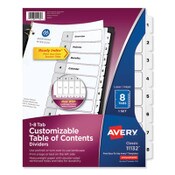 Avery® Customizable TOC Ready Index Black and White Dividers, 8-Tab, 1 to 8, 11 x 8.5, 1 Set Item: AVE11132
