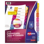 Avery® Customizable TOC Ready Index Multicolor Tab Dividers, 8-Tab, 1 to 8, 11 x 8.5, White, Traditional Color Tabs, 1 Set Item: AVE11133