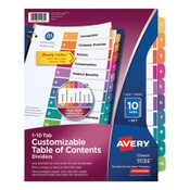 Avery® Customizable TOC Ready Index Multicolor Tab Dividers, 10-Tab, 1 to 10, 11 x 8.5, White, Traditional Color Tabs, 1 Set Item: AVE11135