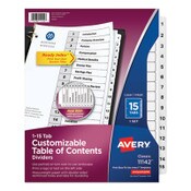 Avery® Customizable TOC Ready Index Black and White Dividers, 15-Tab, 1 to 15, 11 x 8.5, 1 Set Item: AVE11142