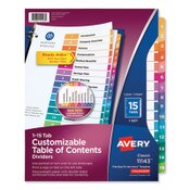 Avery® Customizable TOC Ready Index Multicolor Tab Dividers, 15-Tab, 1 to 15, 11 x 8.5, White, Traditional Color Tabs, 1 Set Item: AVE11143