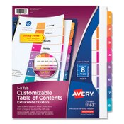Avery® Customizable TOC Ready Index Multicolor Tab Dividers, Extra Wide Tabs, 8-Tab, 1 to 8, 11 x 9.25, White, 1 Set Item: AVE11163