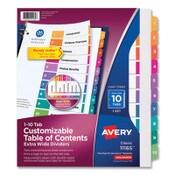Avery® Customizable TOC Ready Index Multicolor Tab Dividers, Extra Wide Tabs, 10-Tab, 1 to 10, 11 x 9.25, White, 1 Set Item: AVE11165