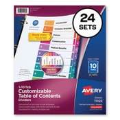 Avery® Customizable TOC Ready Index Multicolor Tab Dividers, Uncollated, 10-Tab, 1 to 10, 11 x 8.5, White, 24 Sets Item: AVE11169