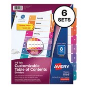 Avery® Customizable TOC Ready Index Multicolor Tab Dividers, 8-Tab, 1 to 8, 11 x 8.5, White, Traditional Color Tabs, 6 Sets Item: AVE11186