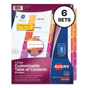 Avery® Customizable TOC Ready Index Multicolor Tab Dividers, 5-Tab, 1 to 5, 11 x 8.5, White, Traditional Color Tabs, 6 Sets Item: AVE11187