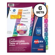 Avery® Customizable TOC Ready Index Multicolor Tab Dividers, 10-Tab, 1 to 10, 11 x 8.5, White, Traditional Color Tabs, 6 Sets Item: AVE11188