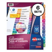 Avery® Customizable TOC Ready Index Multicolor Tab Dividers, 12-Tab, 1 to 12, 11 x 8.5, White, Traditional Color Tabs, 6 Sets Item: AVE11196