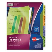 Avery® Durable Preprinted Plastic Tab Dividers, 12-Tab, Jan. to Dec., 11 x 8.5, Assorted, 1 Set Item: AVE11331