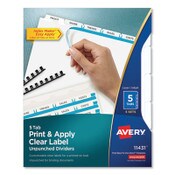 Avery® Print and Apply Index Maker Clear Label Unpunched Dividers, 5-Tab, 11 x 8.5, White, 5 Sets Item: AVE11431