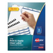 Avery® Print and Apply Index Maker Clear Label Unpunched Dividers, 3-Tab, 11 x 8.5, White, 25 Sets Item: AVE11442