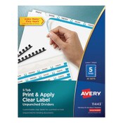 Avery® Print and Apply Index Maker Clear Label Unpunched Dividers, 5-Tab, 11 x 8.5, White, 25 Sets Item: AVE11443