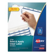 Avery® Print and Apply Index Maker Clear Label Dividers, 3-Tab, White Tabs, 11 x 8.5, White, 25 Sets Item: AVE11445