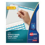 Avery® Print and Apply Index Maker Clear Label Plastic Dividers w/Printable Label Strip, 5-Tab, 11 x 8.5, Frosted Clear Tabs, 1 Set Item: AVE11449