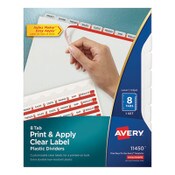 Avery® Print and Apply Index Maker Clear Label Plastic Dividers w/Printable Label Strip, 8-Tab, 11 x 8.5, Frosted Clear Tabs, 1 Set Item: AVE11450