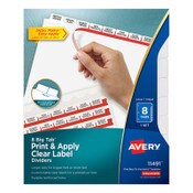 Avery® Print and Apply Index Maker Clear Label Dividers, Big Tab, 8-Tab, 11 x 8.5, White, 1 Set Item: AVE11491