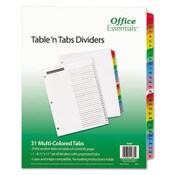 Office Essentials™ Table 'n Tabs Dividers, 31-Tab, 1 to 31, 11 x 8.5, White, Assorted Tabs, 1 Set Item: AVE11681