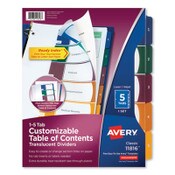 Avery® Customizable Table of Contents Ready Index Dividers with Multicolor Tabs, 5-Tab, 1 to 5, 11 x 8.5, Translucent, 1 Set Item: AVE11816