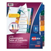 Avery® Customizable Table of Contents Ready Index Dividers with Multicolor Tabs, 8-Tab, 1 to 8, 11 x 8.5, Translucent, 1 Set Item: AVE11817