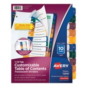 Avery® Customizable Table of Contents Ready Index Dividers with Multicolor Tabs, 10-Tab, 1 to 10, 11 x 8.5, Translucent, 1 Set Item: AVE11818