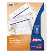 Avery® Insertable Big Tab Plastic Dividers, 5-Tab, 11 x 8.5, Clear, 1 Set Item: AVE11835