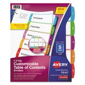 Avery® Customizable TOC Ready Index Multicolor Tab Dividers, 5-Tab, 1 to 5, 11 x 8.5, White, Contemporary Color Tabs, 1 Set Item: AVE11840