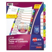 Avery® Customizable TOC Ready Index Multicolor Tab Dividers, 12-Tab, 1 to 12, 11 x 8.5, White, Contemporary Color Tabs, 1 Set Item: AVE11843